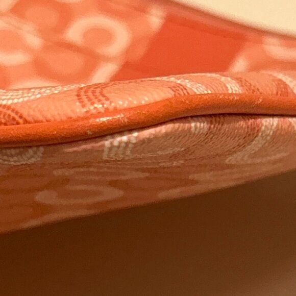 Coach Mini Messenger Crossbody Bag Purse Coral Cream Signature Logo Print - Picture 11 of 13